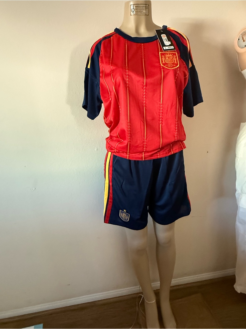 Spain  Soccer  navy shorts, Red with Navy & Yellow Accents